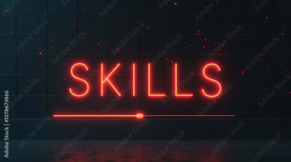 Skills Loading Bar With Glowing Red Neon Text Skills Loading Bar With Glowing Red Neon Text
