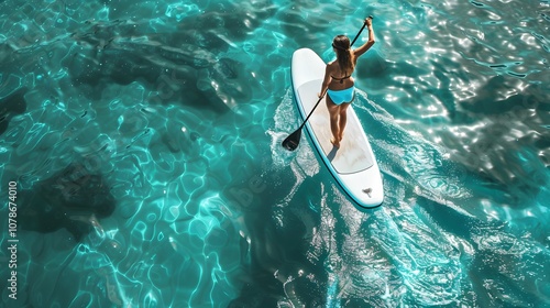 Extreme Fitness: Artistic Detail of a Woman on a SUP Board, Capturing Strength and Agility