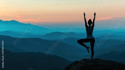Wallpaper Mural Silhouette fitness girl practicing yoga on mountain 4k resolution Torontodigital.ca