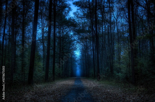 Mysterious Forest Path Leading to Light