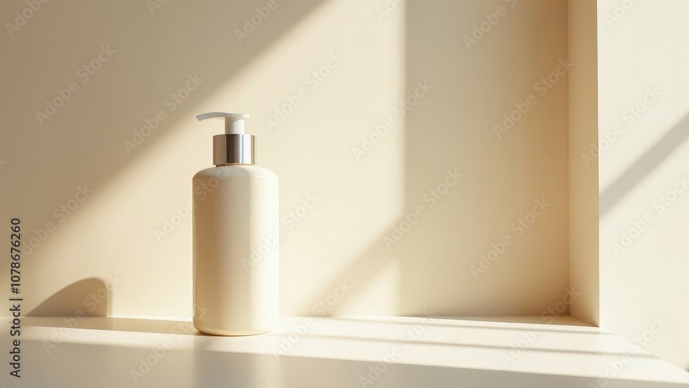 Minimalist Skincare Elegance: Pure Lotion Bottle in Well-Lit Space Minimalist Skincare Elegance: Pure Lotion Bottle in Well-Lit Space