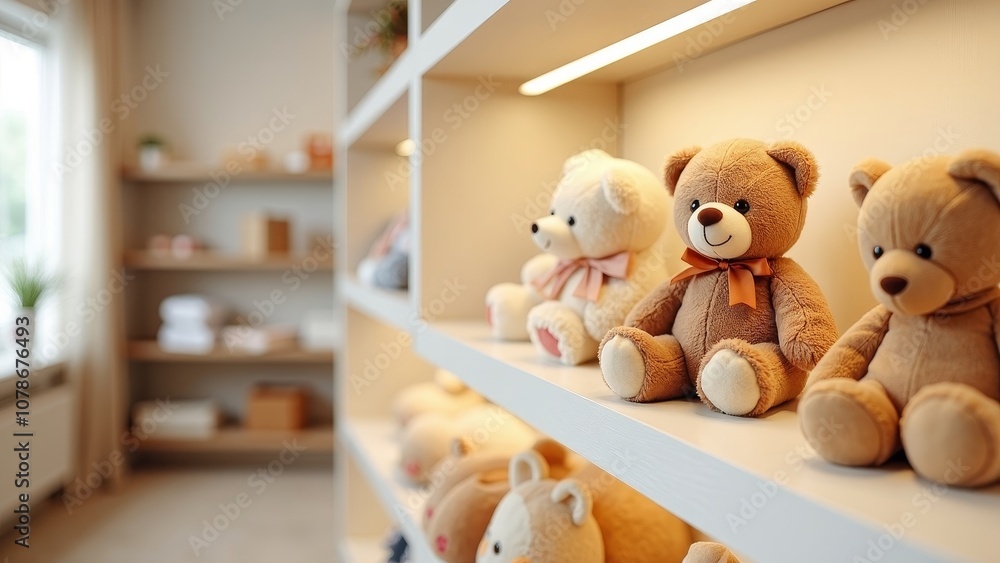 Charming Plush Bears Artfully Arranged in Toy Store Charming Plush Bears Artfully Arranged in Toy Store