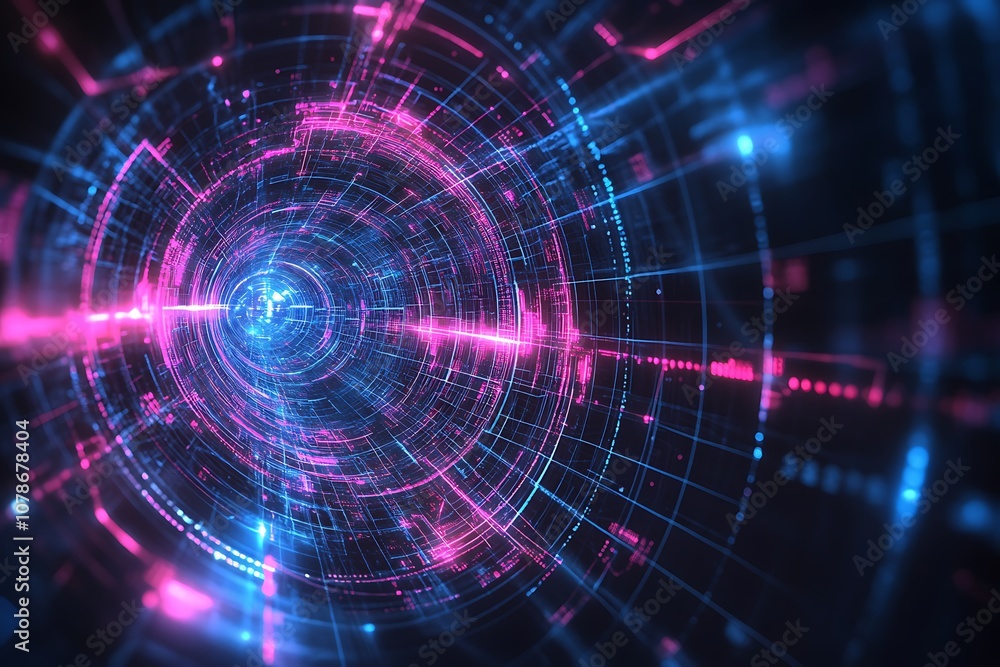 Abstract technology futuristic glowing blue and red light curved lines with high-speed effect on dark blue background Abstract technology futuristic glowing blue and red light curved lines with high-speed effect on dark blue background