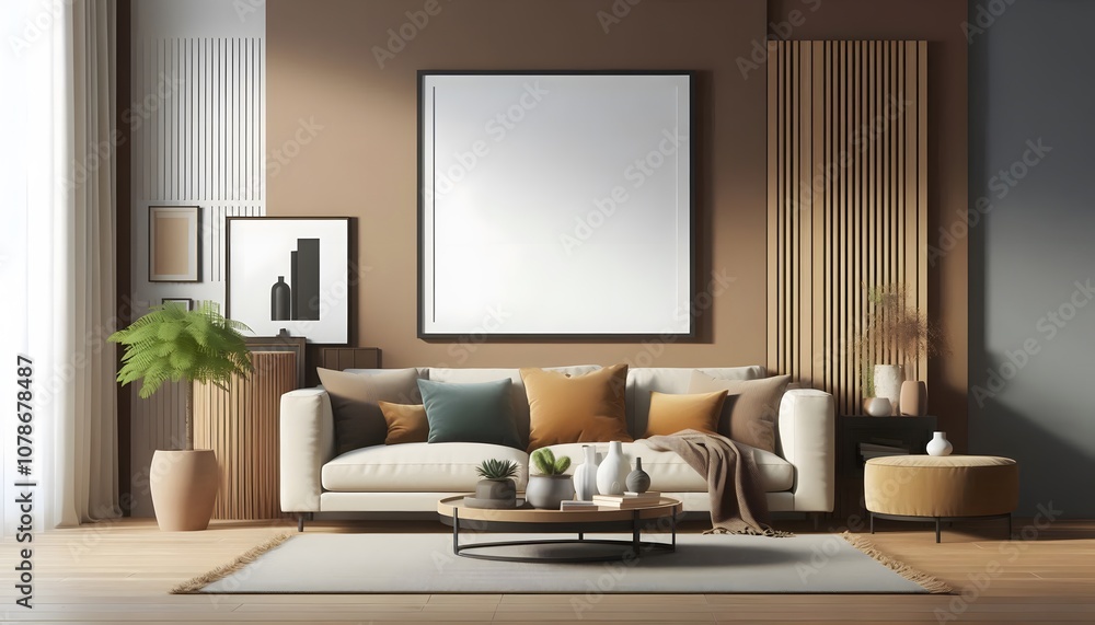 modern living room with a wooden framed blank canvas poster mockup modern living room with a wooden framed blank canvas poster mockup