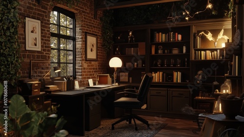 A modern business witch's office on hallow's eve. 