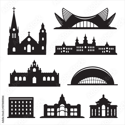 set of vector skyline silhouette