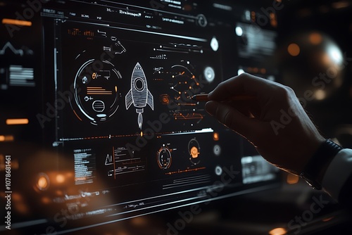 entrepreneurship launch rocket start flying up and network line connection, the Startup concept plan development business project digital technology idea of leadership, strategy Startup growth
