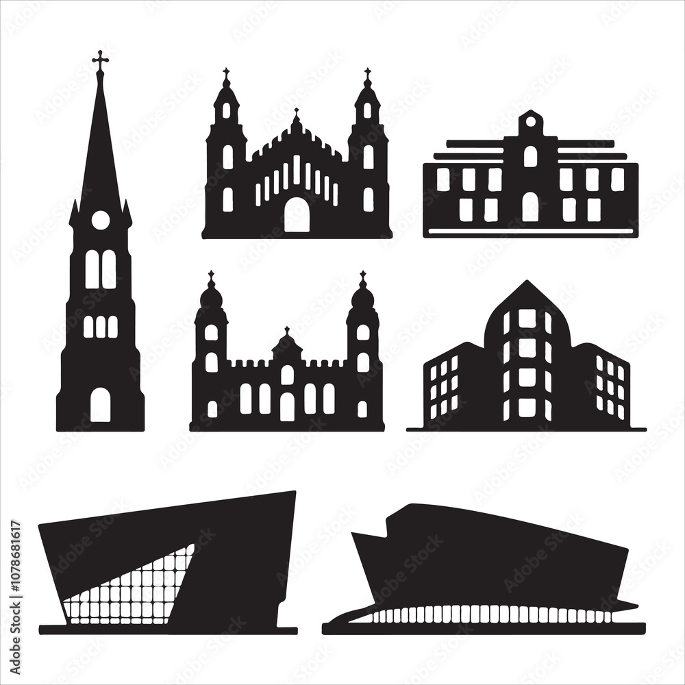Fototapeta premium set of vector skyline silhouette