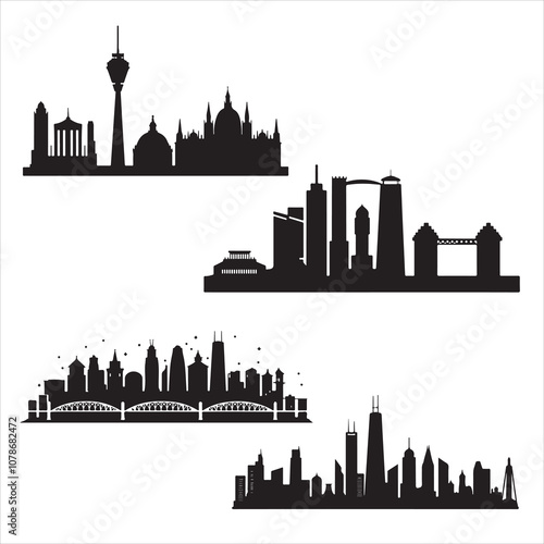 set of vector skyline silhouette