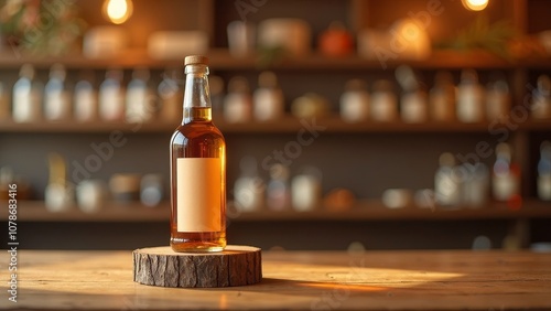 Autumn Cider Bottle Display in a Cozy Retail Space photo