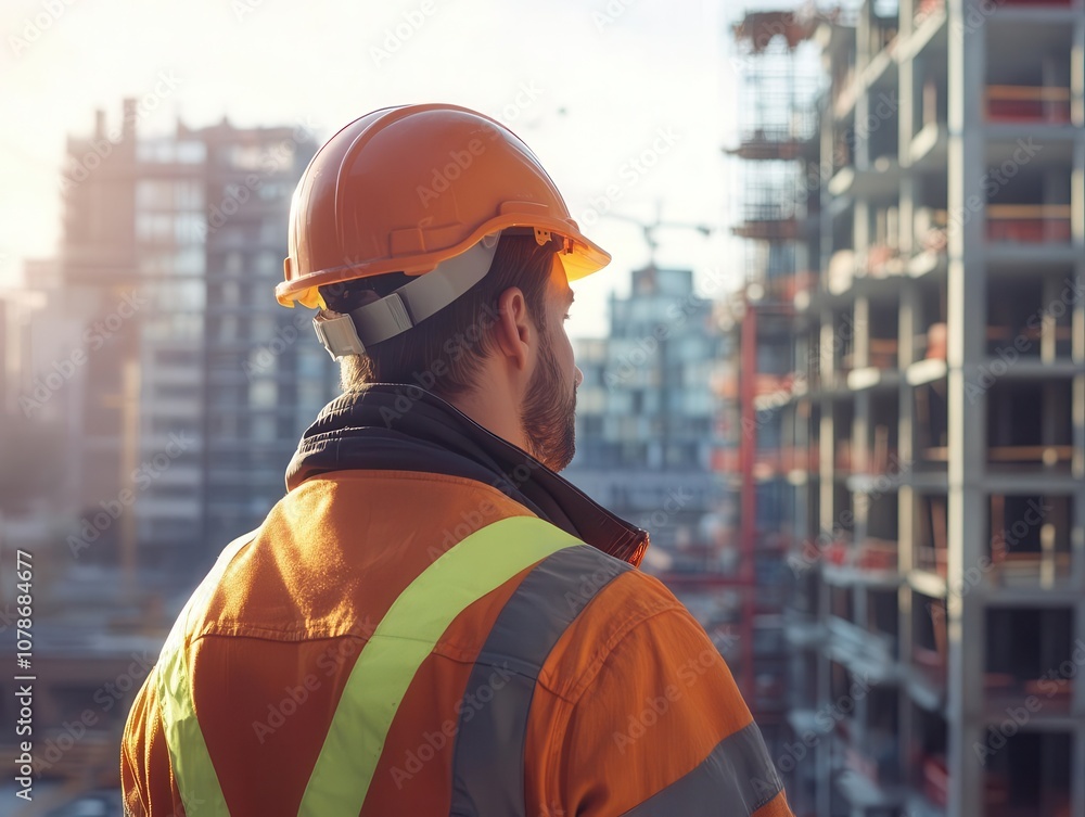 hardhat-wearing construction worker surrounded by an active construction site, bright safety gear contrasting against the urban landscape, capturing dedication and teamwork in the building process hardhat-wearing construction worker surrounded by an active construction site, bright safety gear contrasting against the urban landscape, capturing dedication and teamwork in the building process
