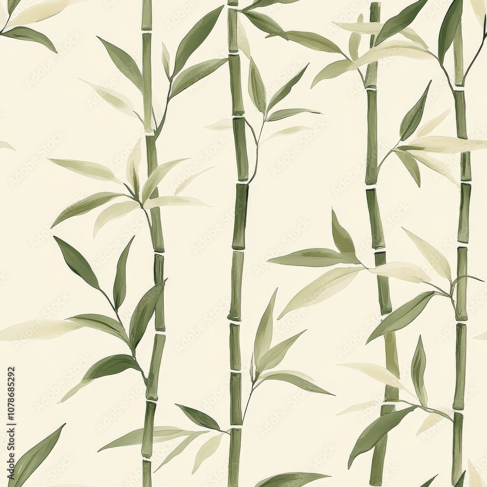 Obraz premium Seamless bamboo pattern illustration in green tones on a light background, perfect for eco-friendly and natural design themes