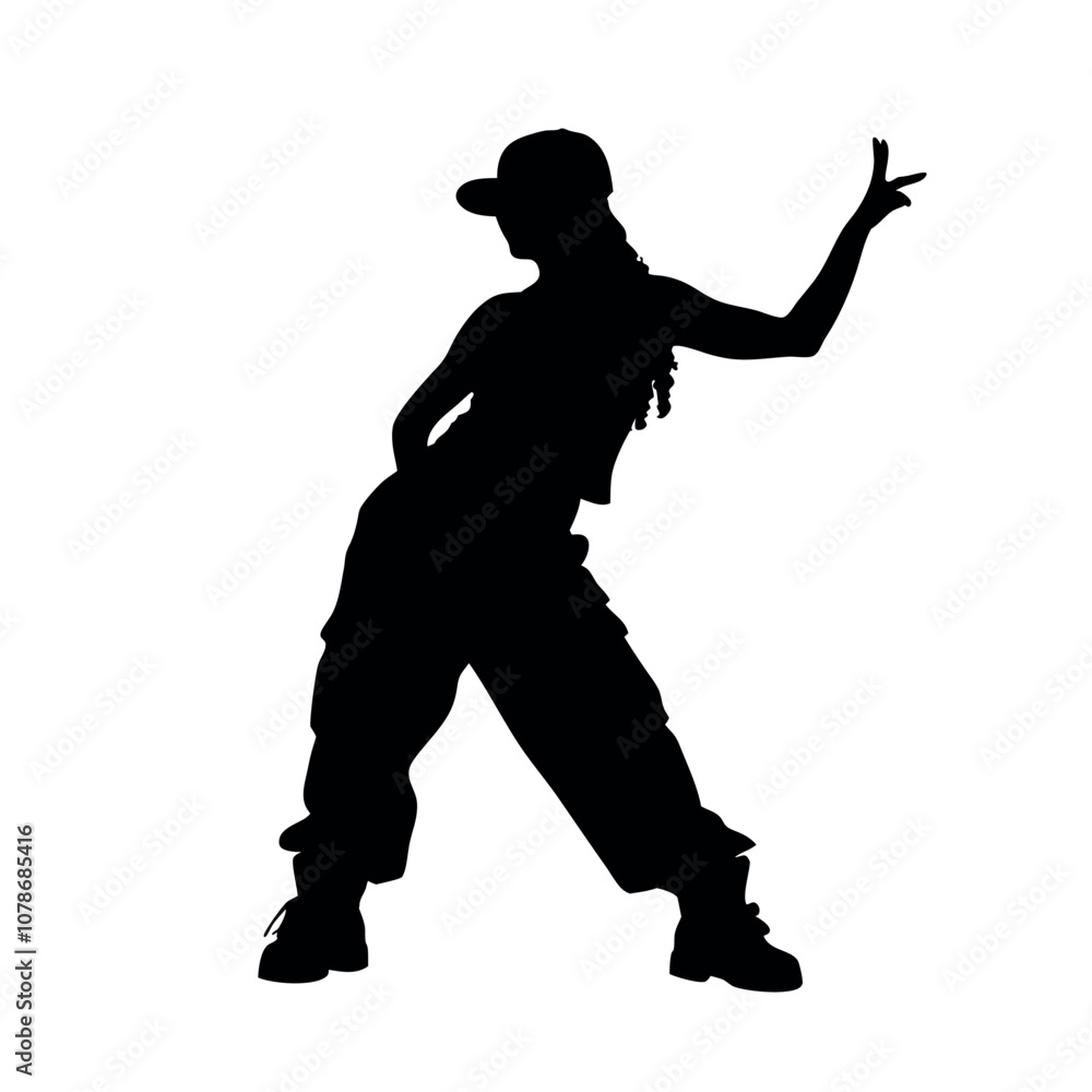 A woman is dancing in a black outfit. She is wearing a hat and has her hands on her hips A woman is dancing in a black outfit. She is wearing a hat and has her hands on her hips