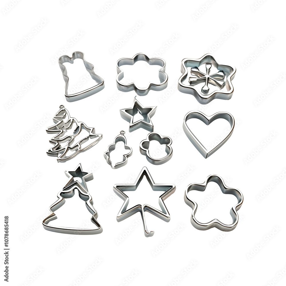 Cookie cutters in holiday shapes in christmas day, 100% white ba Cookie cutters in holiday shapes in christmas day, 100% white ba
