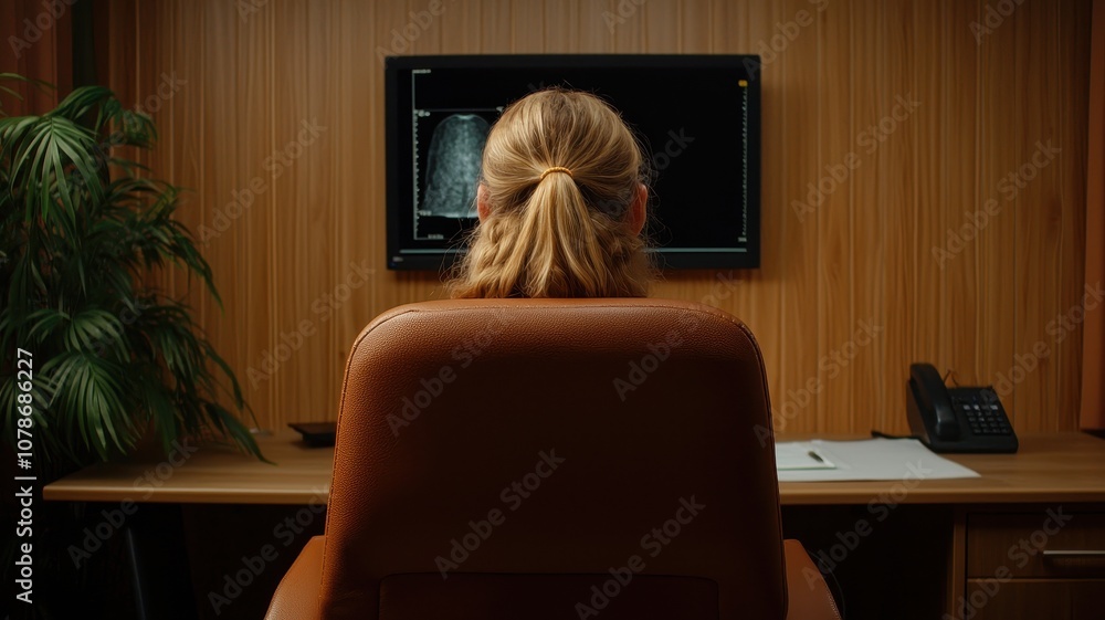 A person sits in front of a monitor in a dimly lit office, surrounded by wood paneling and a plant, suggesting a focused work environment. A person sits in front of a monitor in a dimly lit office, surrounded by wood paneling and a plant, suggesting a focused work environment.