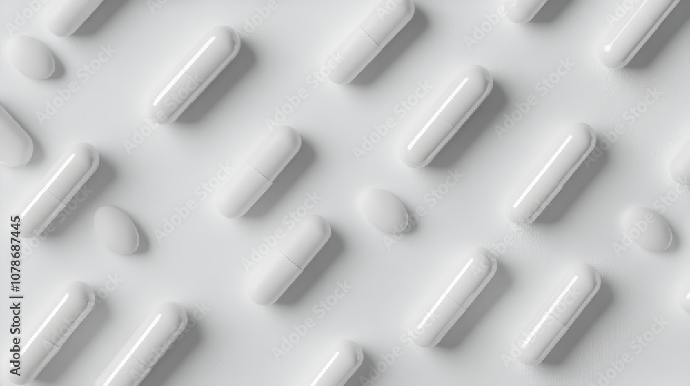 3D render of empty capsule shells on a white background, representing pharmaceuticals. 3D render of empty capsule shells on a white background, representing pharmaceuticals.
