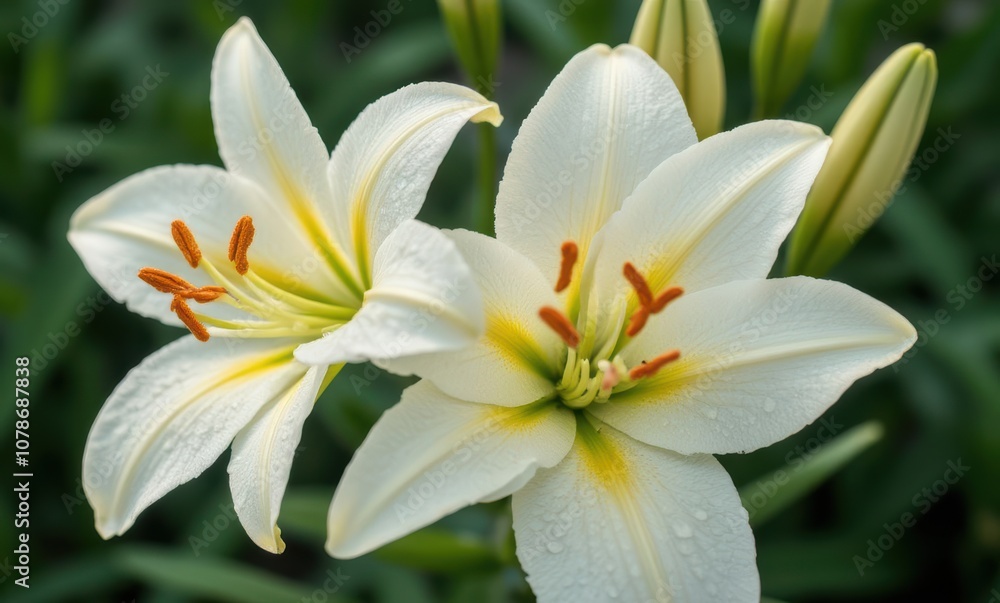 Beautiful white lilies with dew drops Beautiful white lilies with dew drops