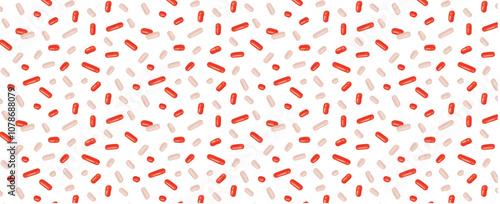 Festive red and white confetti and sprinkles seamless pattern. National flag colors. Repeating background, vector illustration for holiday, birthday, gift wrap.