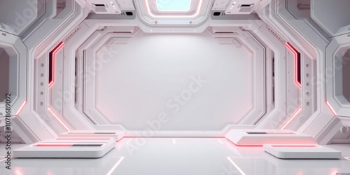 Futuristic white sci fi hardware with sleek design and glowing lights on hi tech background, innovation, technology photo