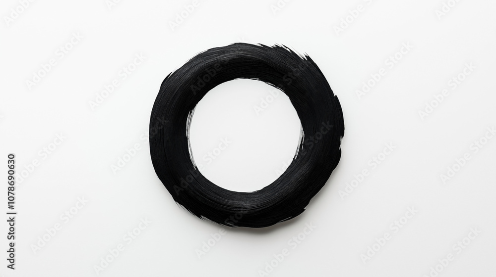 Minimalist black brushstroke circle on a white background representing abstract Zen art Minimalist black brushstroke circle on a white background representing abstract Zen art