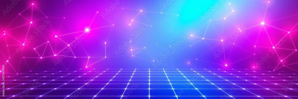 Illuminated blue 3D surface with futuristic neon tetrahedron shapes background, technology, illuminated Illuminated blue 3D surface with futuristic neon tetrahedron shapes background, technology, illuminated