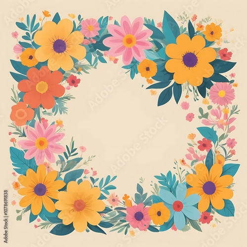 Colorful Floral Wreath with a Blank Center