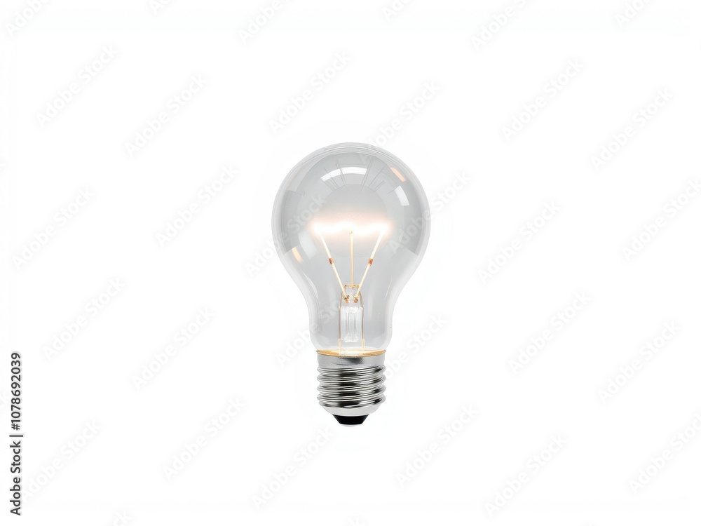 Bright glowing light bulb standing against white backdrop, symbol, shiny, isolated Bright glowing light bulb standing against white backdrop, symbol, shiny, isolated