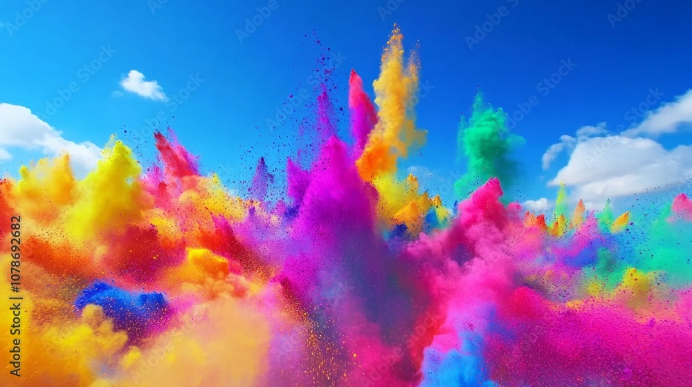 A colorful explosion of smoke and fire in the sky A colorful explosion of smoke and fire in the sky