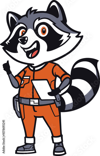 Cute Raccoon in Modern Orange Jumpsuit