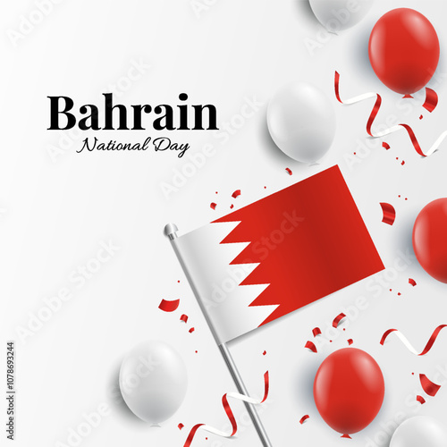 Vector Illustration of National Day Bahrain. Background with balloons, flags.
