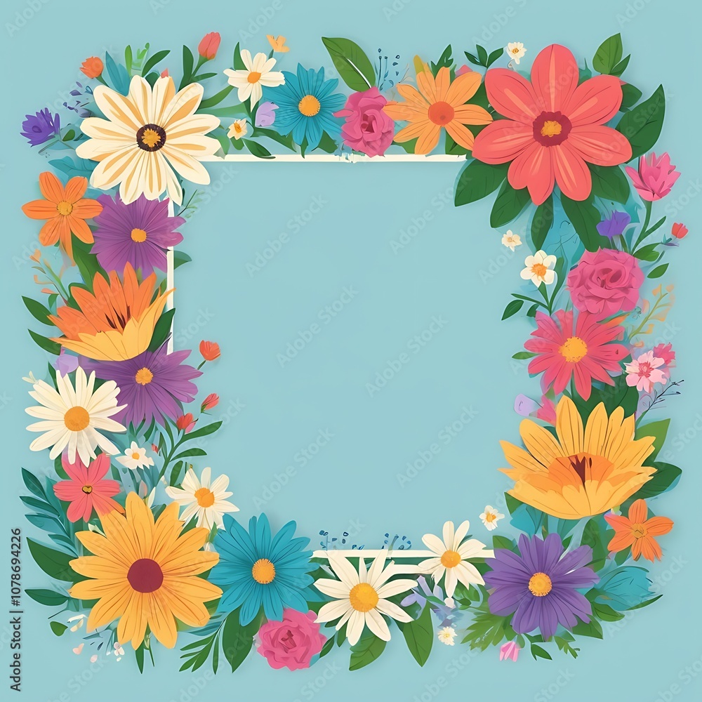 Colorful Flower Frame with Empty Space in the Center Colorful Flower Frame with Empty Space in the Center