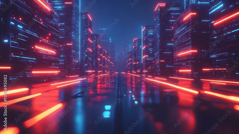 Futuristic cityscape with glowing neon lights. Futuristic cityscape with glowing neon lights.