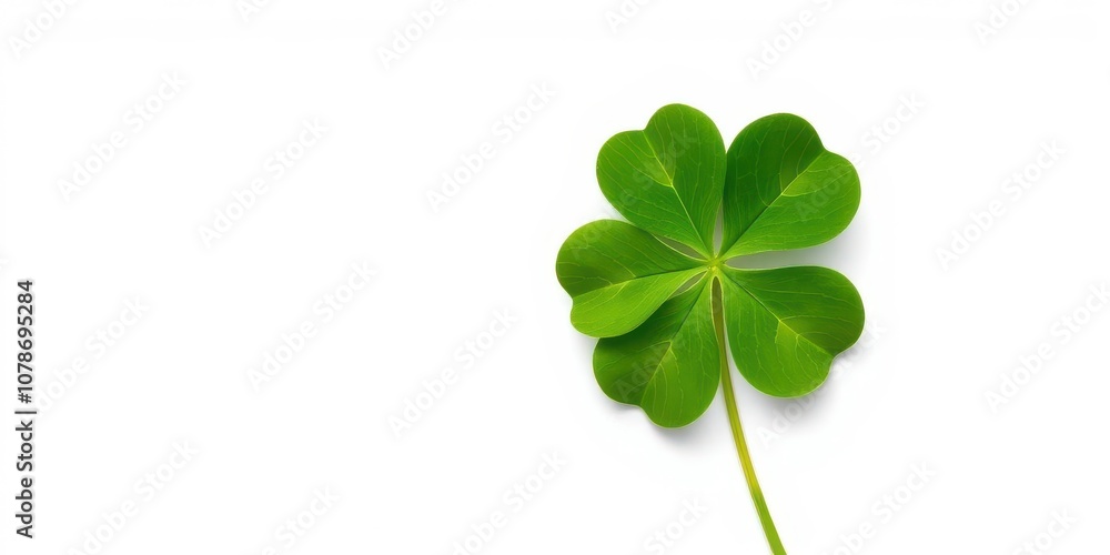 Lush green four-leaf clover plant isolated on white background, green, clover leaf, flora Lush green four-leaf clover plant isolated on white background, green, clover leaf, flora