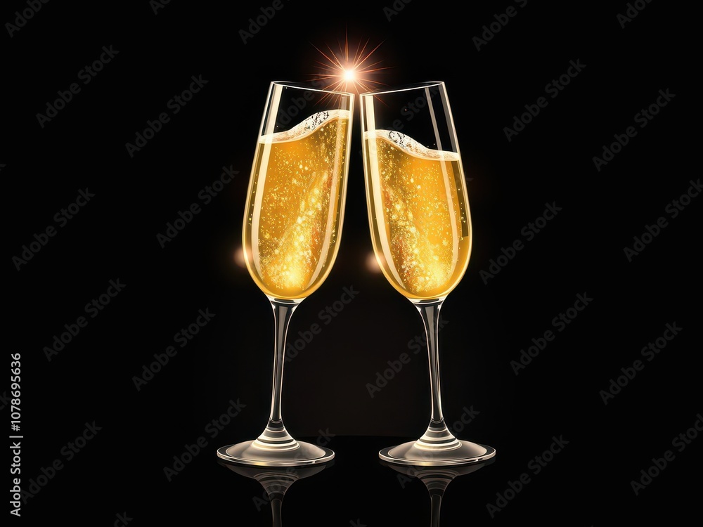 Realistic vector illustration of champagne glass with bubbles, anniversary, alcohol, cheers Realistic vector illustration of champagne glass with bubbles, anniversary, alcohol, cheers