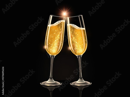 Realistic vector illustration of champagne glass with bubbles, anniversary, alcohol, cheers