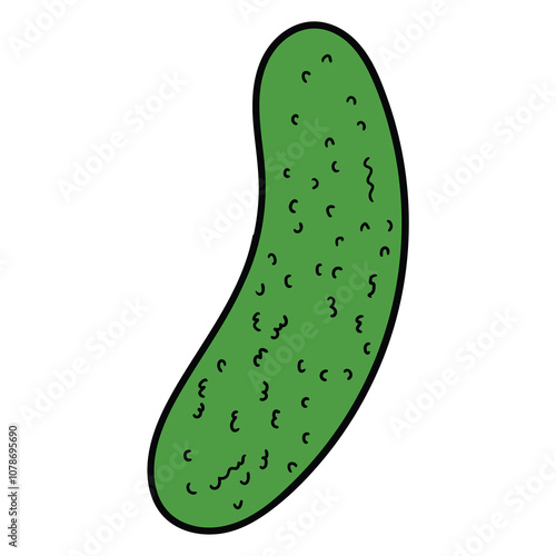 Hand drawn cartoon cucumber on white background.
