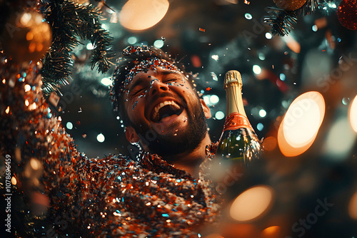 handsome man celebrating with champagne