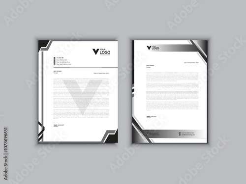 Letterhead Design, Modern company letterhead design template with black shapes flat style