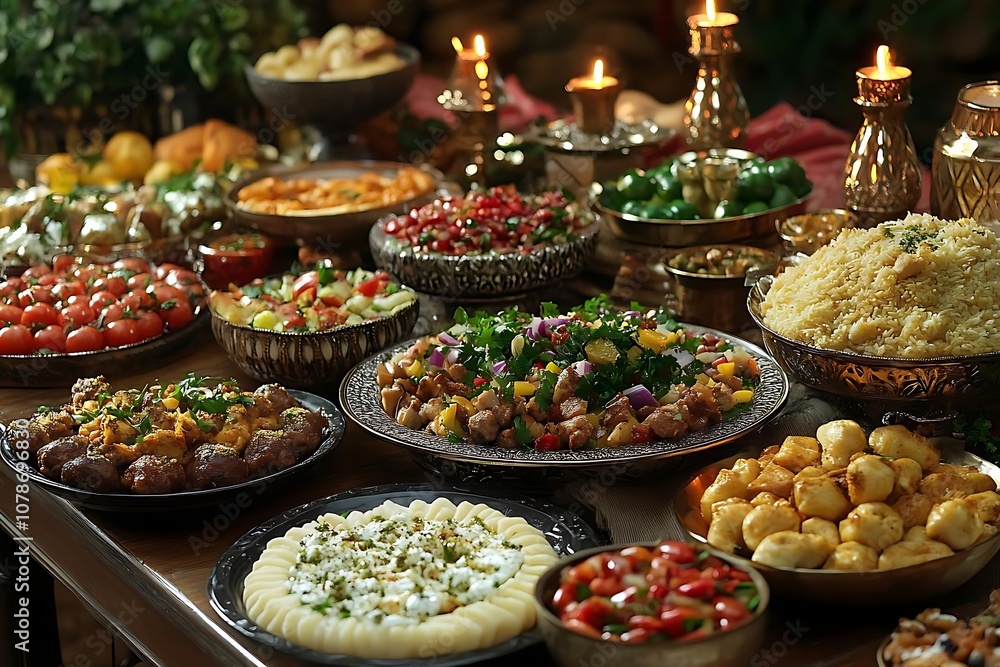 A Table Spread of Middle Eastern Delights - Realistic Photo A Table Spread of Middle Eastern Delights - Realistic Photo