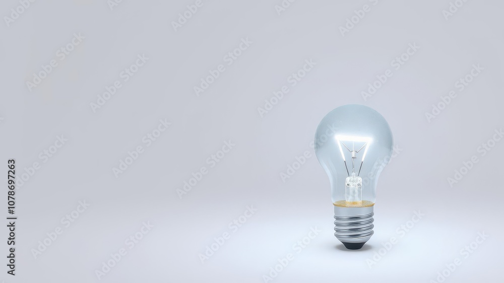 Light bulb glowing brightly on a plain white background, glowing, isolated, solution Light bulb glowing brightly on a plain white background, glowing, isolated, solution
