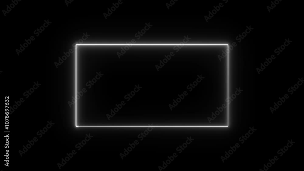Glowing neon square frame animation and seamless loop background. Glowing neon rectrangle icon animation on black colour background. Glowing neon square frame animation and seamless loop background. Glowing neon rectrangle icon animation on black colour background.