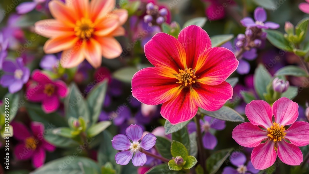 Vibrant purple flower petals and leaves in a natural setting, vibrant, delicate, spring Vibrant purple flower petals and leaves in a natural setting, vibrant, delicate, spring