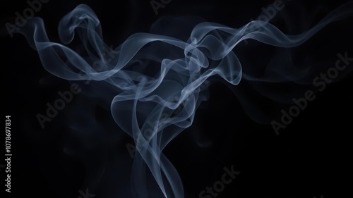 Rotation of swirling smoke veils illuminated by lights on a dark background, wisp, texture, mesmerizing