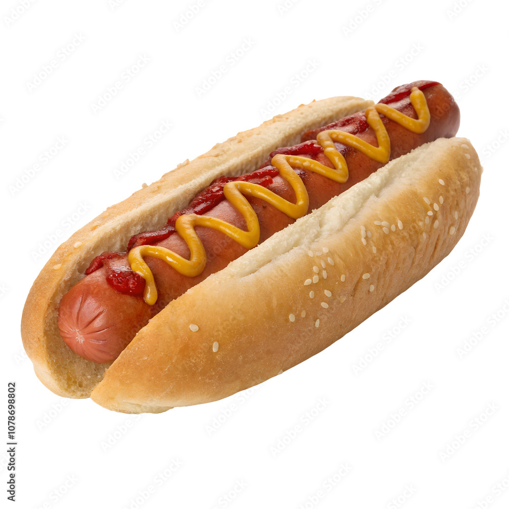 Classic Hot Dog with Ketchup and Mustard isolated on transparent background cutout, PNG file, Cutout file Classic Hot Dog with Ketchup and Mustard isolated on transparent background cutout, PNG file, Cutout file
