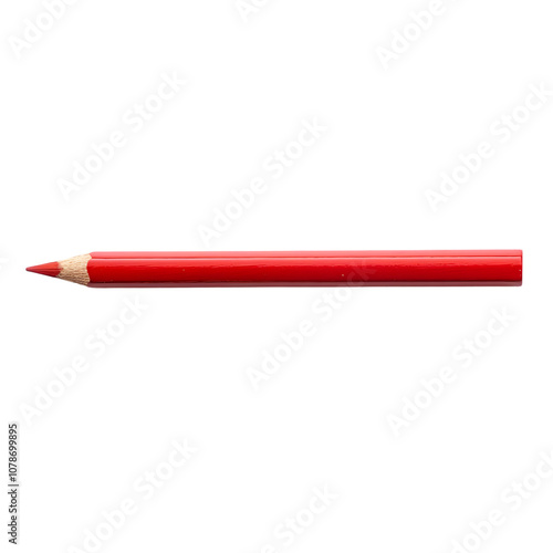 Isolated view of a red colored pencil on a transparent background, emphasizing its vivid color and smooth finish.