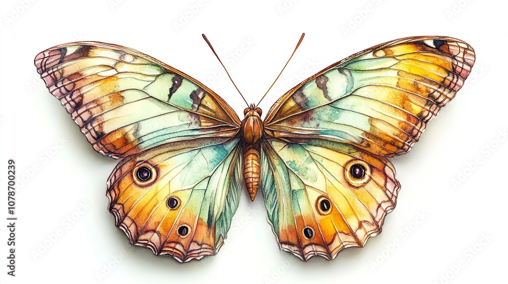 Fototapeta premium Tropical_butterfly_isolated_on_a_white_background.Watercolo