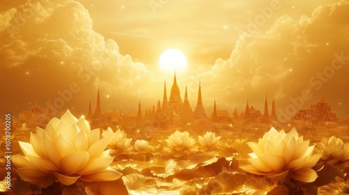 Golden Temple Sunset in Thailand