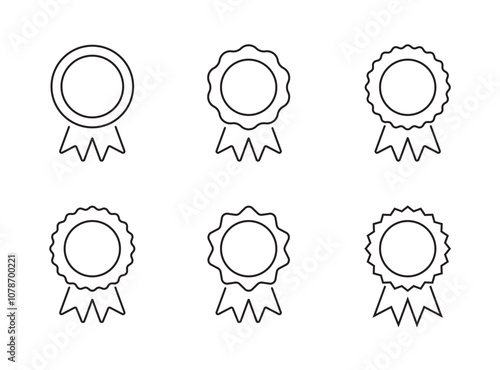 Award ribbon icon set collection. Medal badge sign symbol. Editable stroke