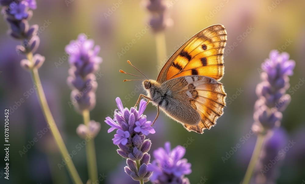 Butterfly perched on lavender flower Butterfly perched on lavender flower