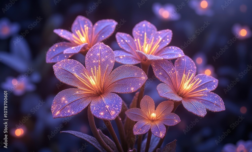 Glowing flowers in soft twilight hues Glowing flowers in soft twilight hues